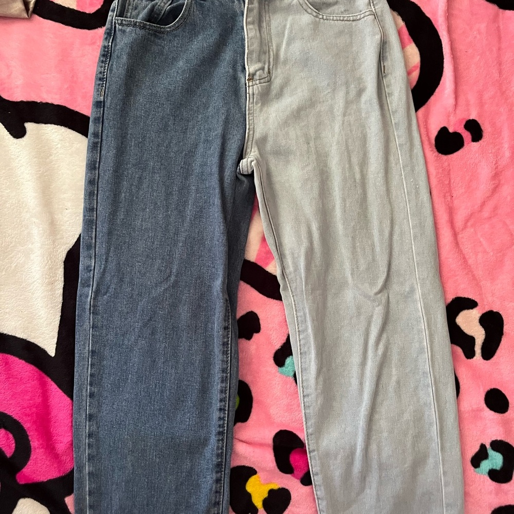 SHEIN Blue and Gray Boyfriend Jeans
